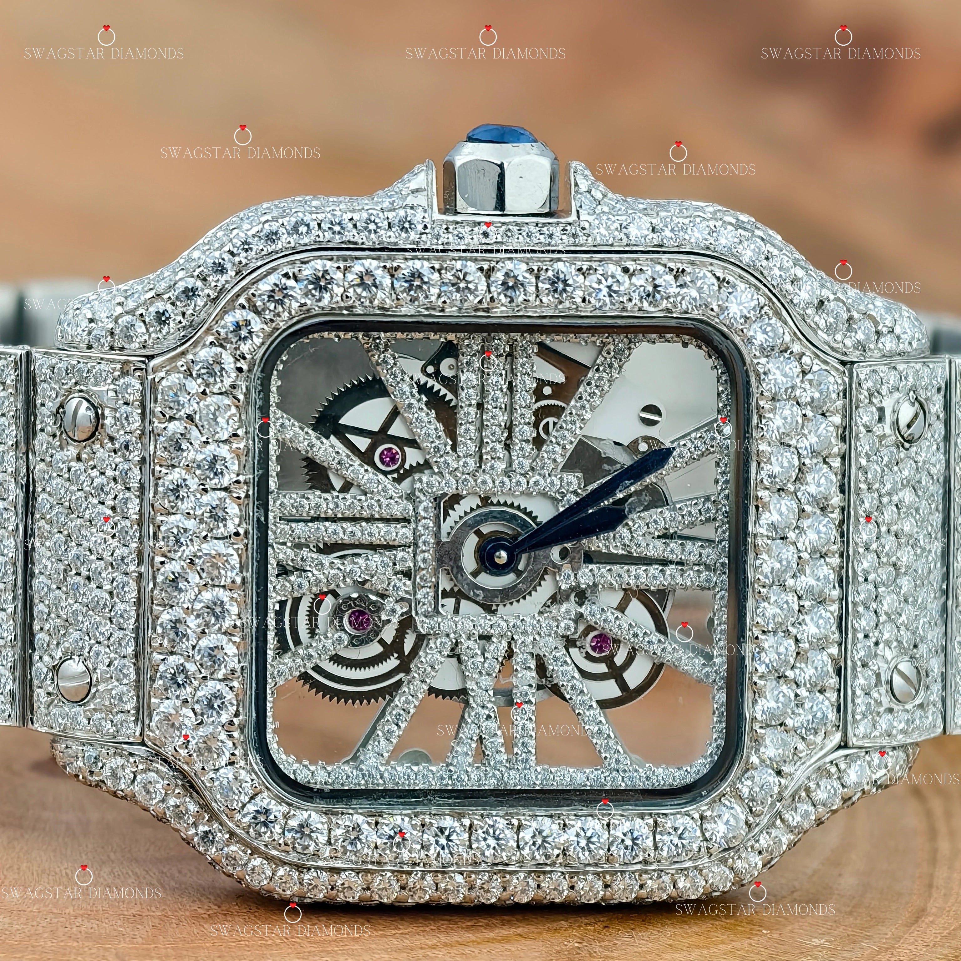  Skeleton Dial Men Moissanite Watch