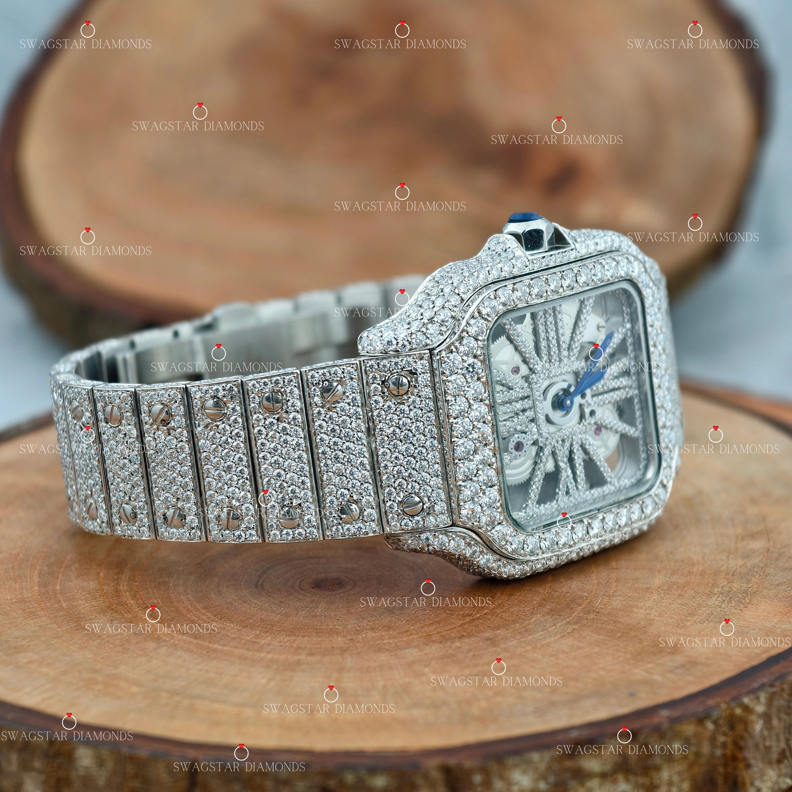  Skeleton Dial Men Moissanite Watches