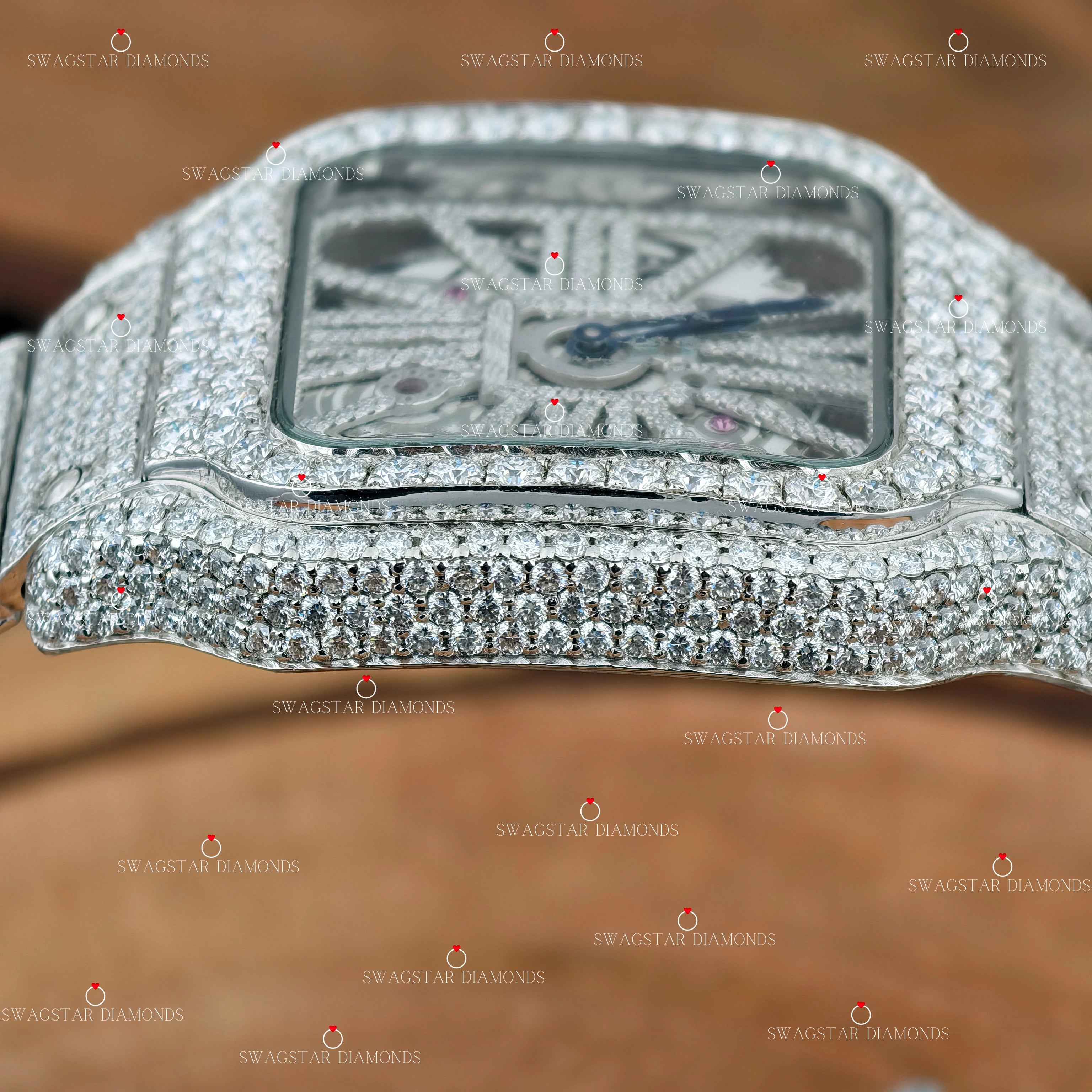  Skeleton Dial Moissanite Watch for gift