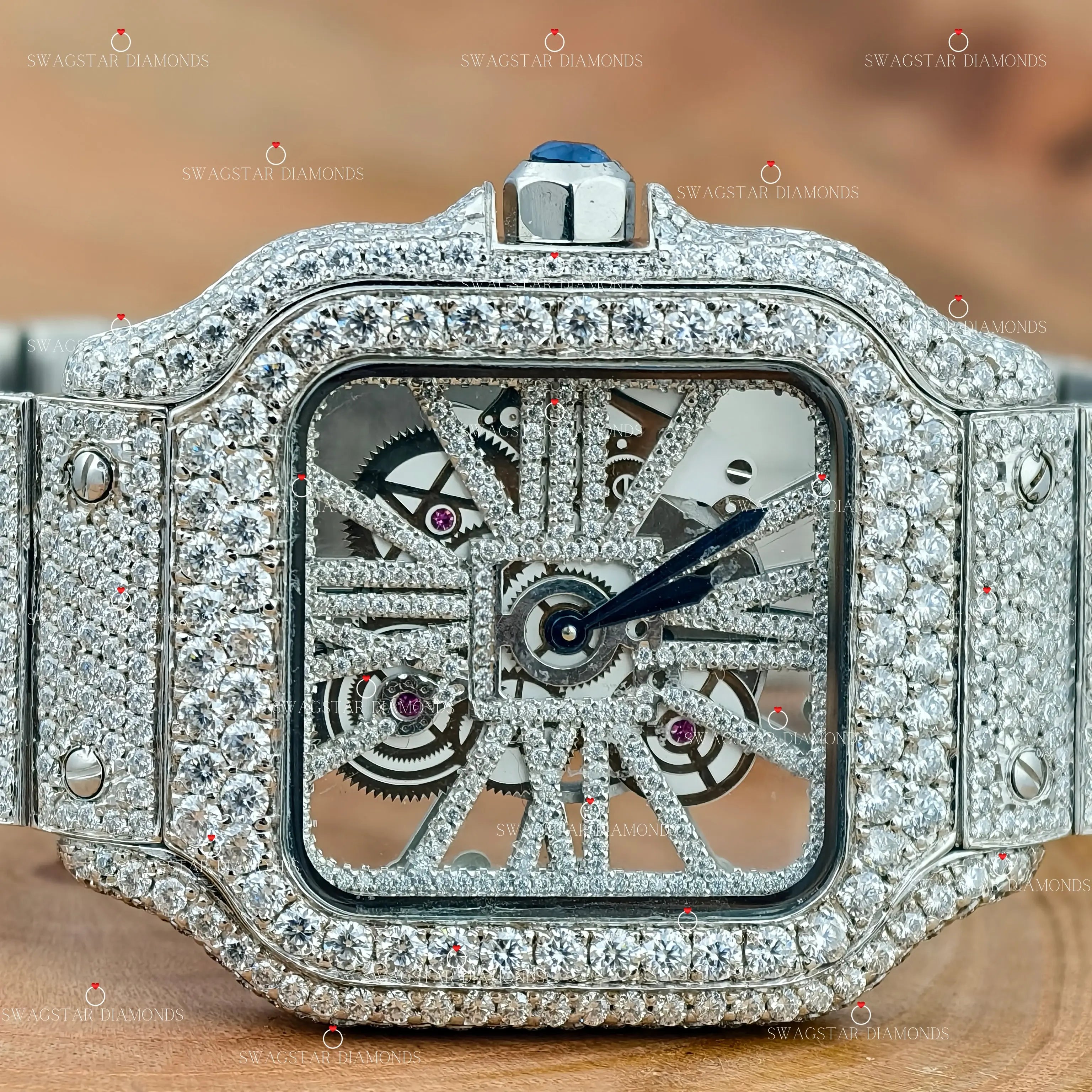 Skeleton Dial Moissanite Watches for gifts