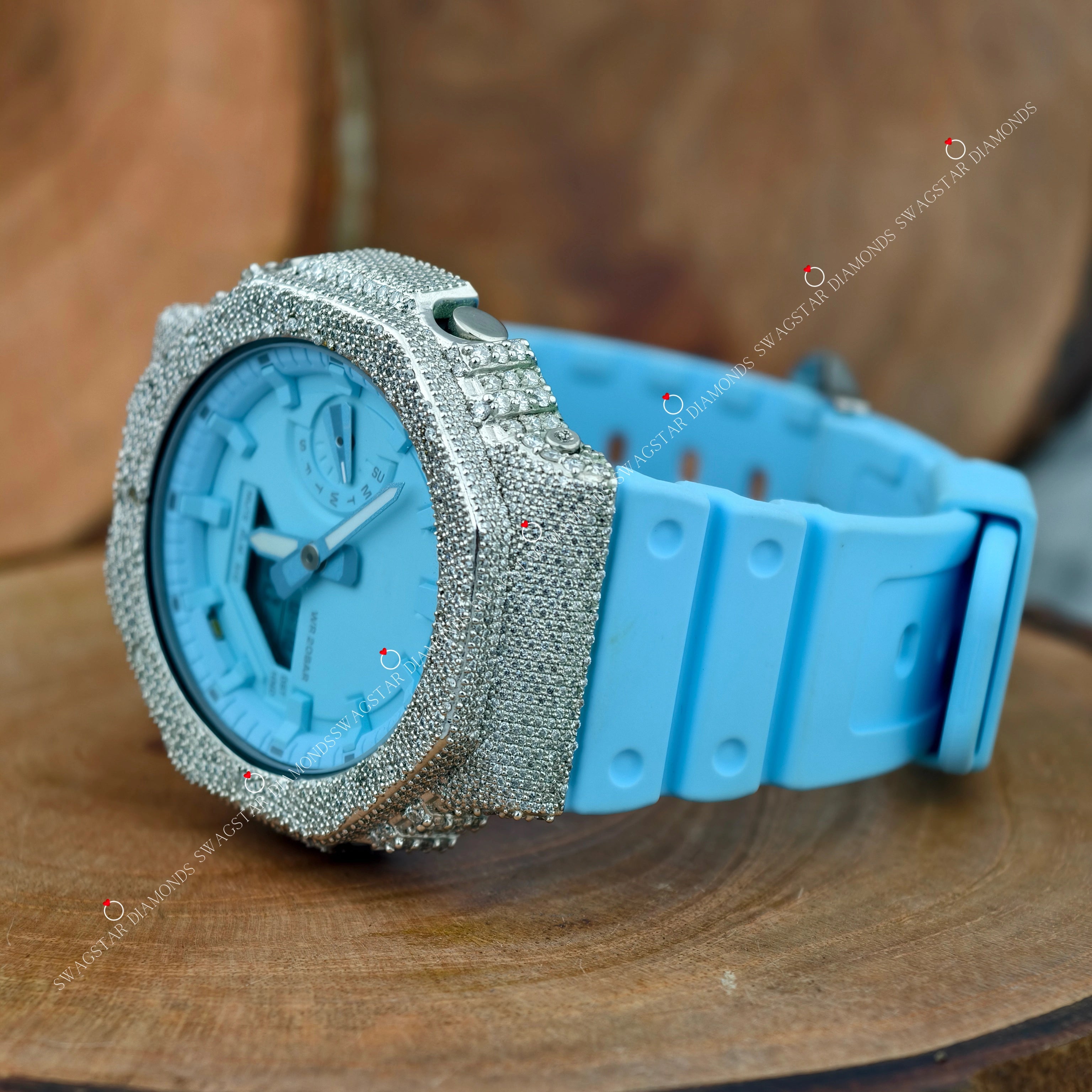 Sky Color Silicon Band Moissanite Watch For Him