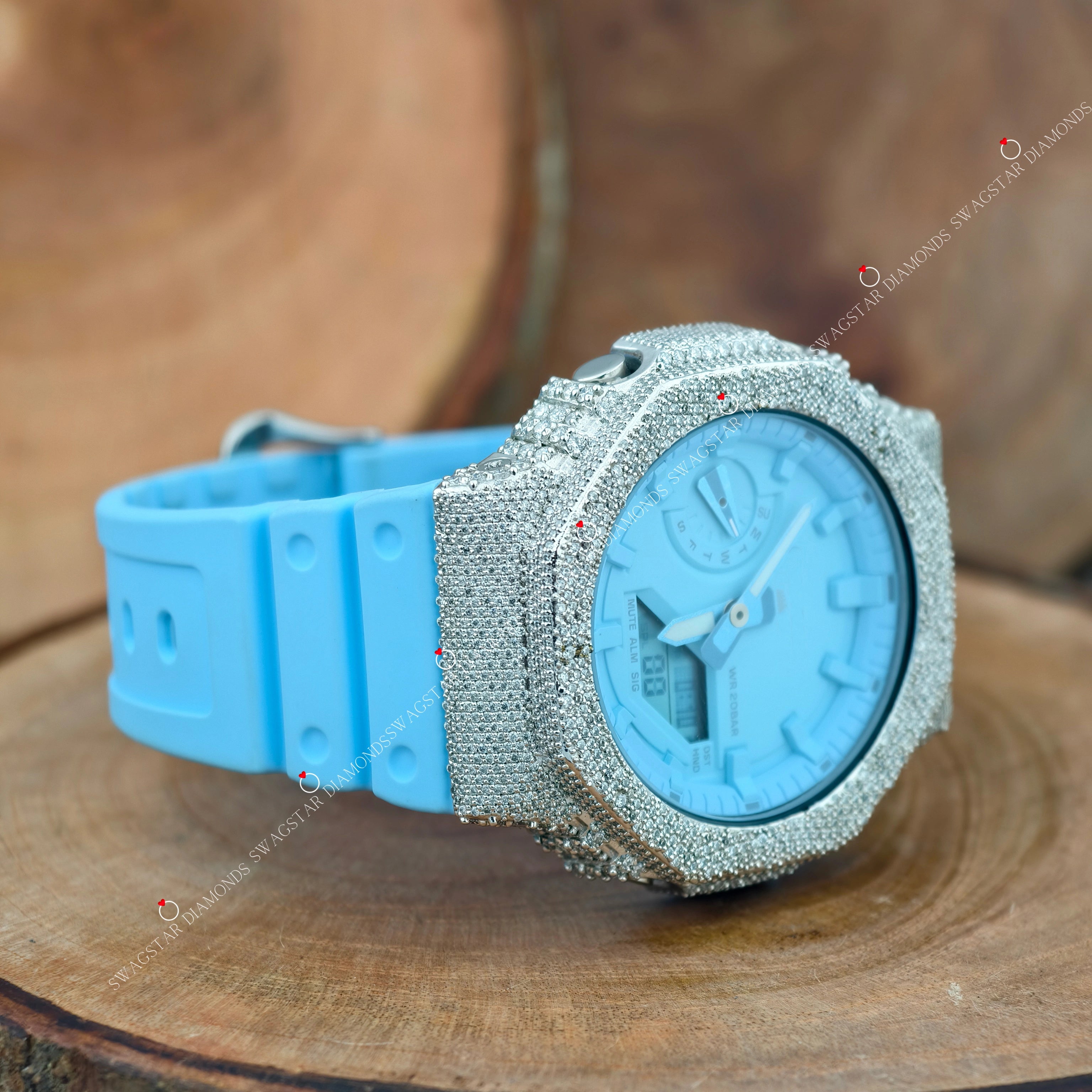 Sky Color Silicon Band Moissanite Watch For Men 