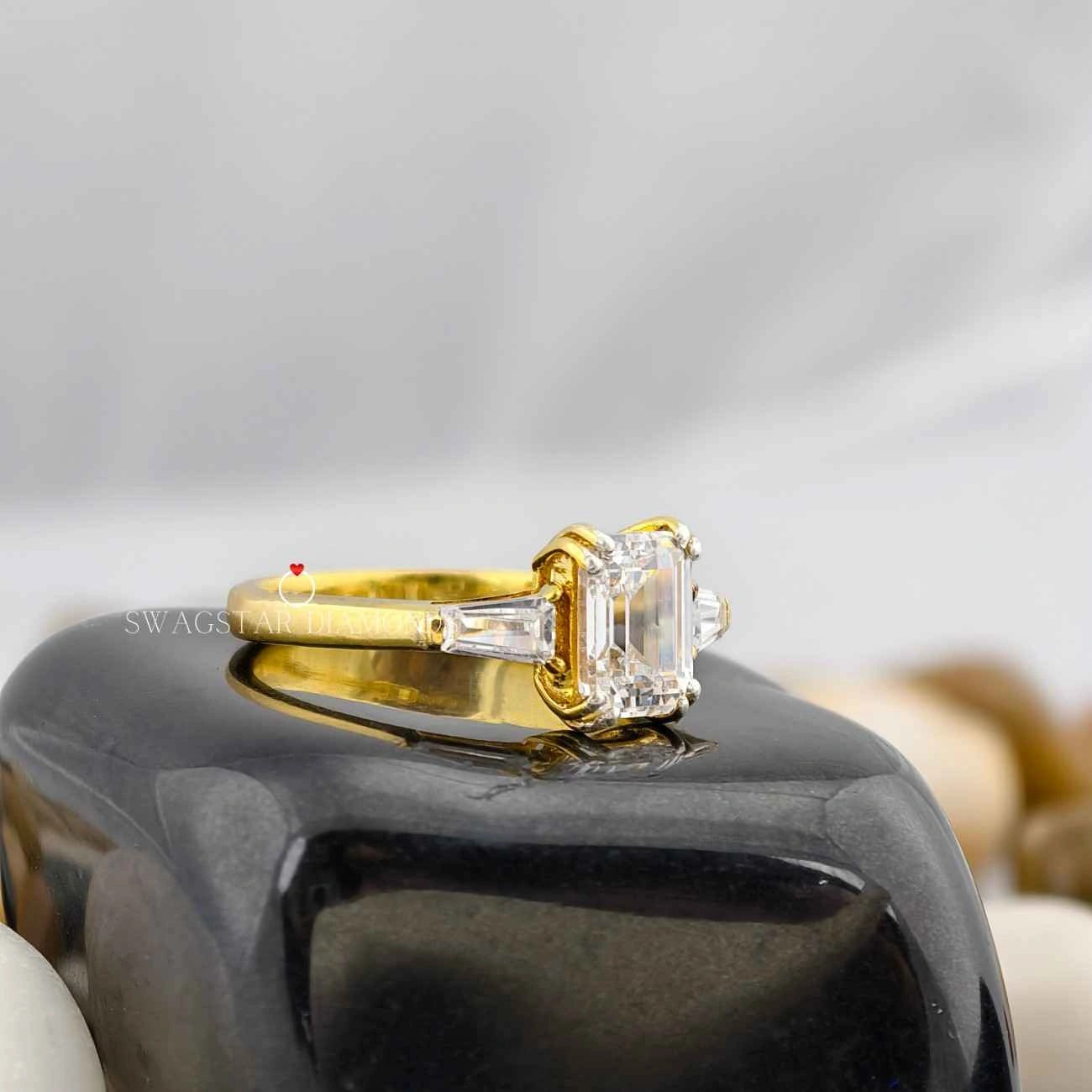 Three Stone Emerald Cut Diamond Ring
