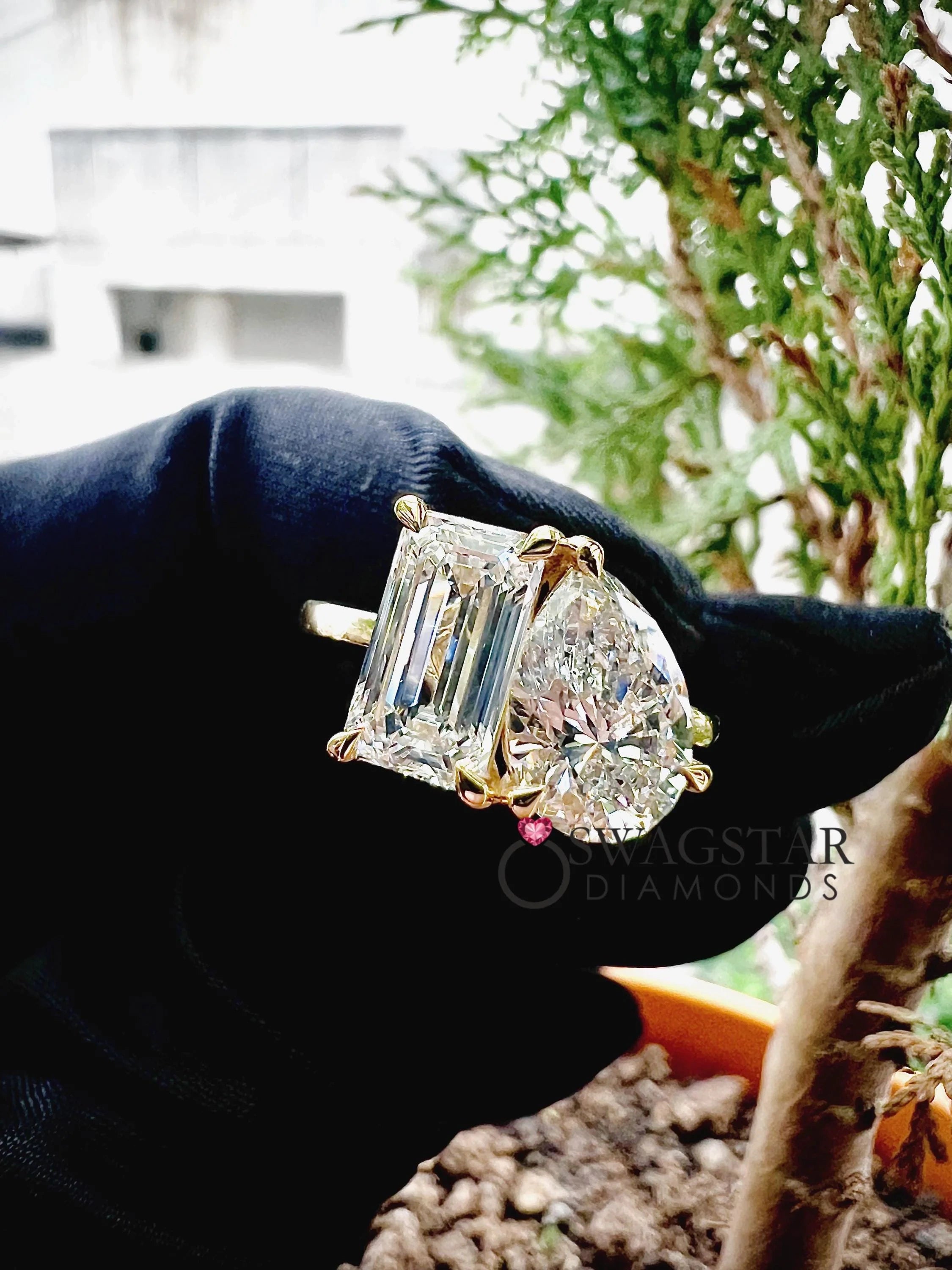 Toi Et Moi Emerald And Pear Lab Diamond Engagement Ring