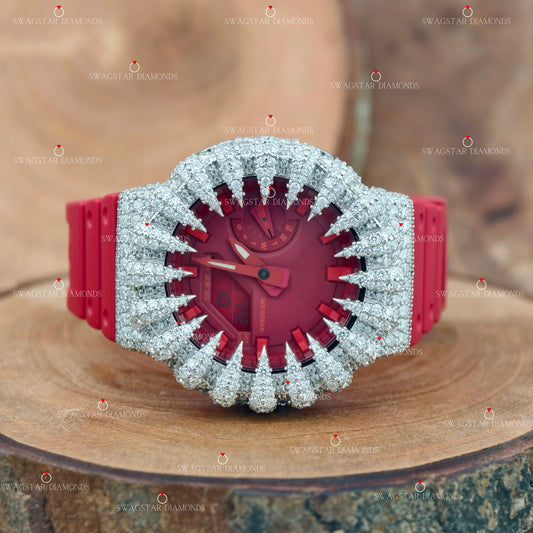 Trendy Red Belt Moissanite Watch