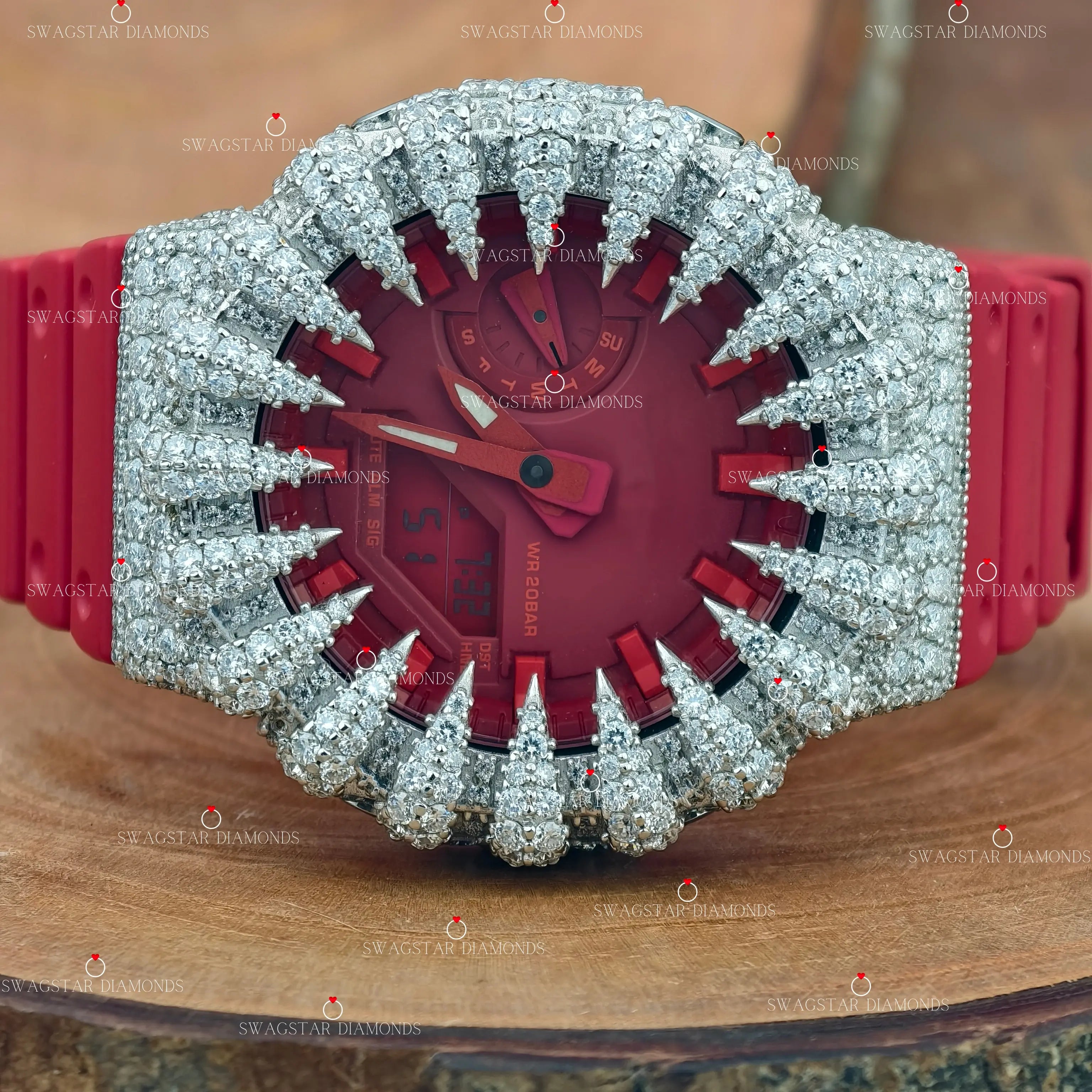 Trendy Red Belt Moissanite Watches.