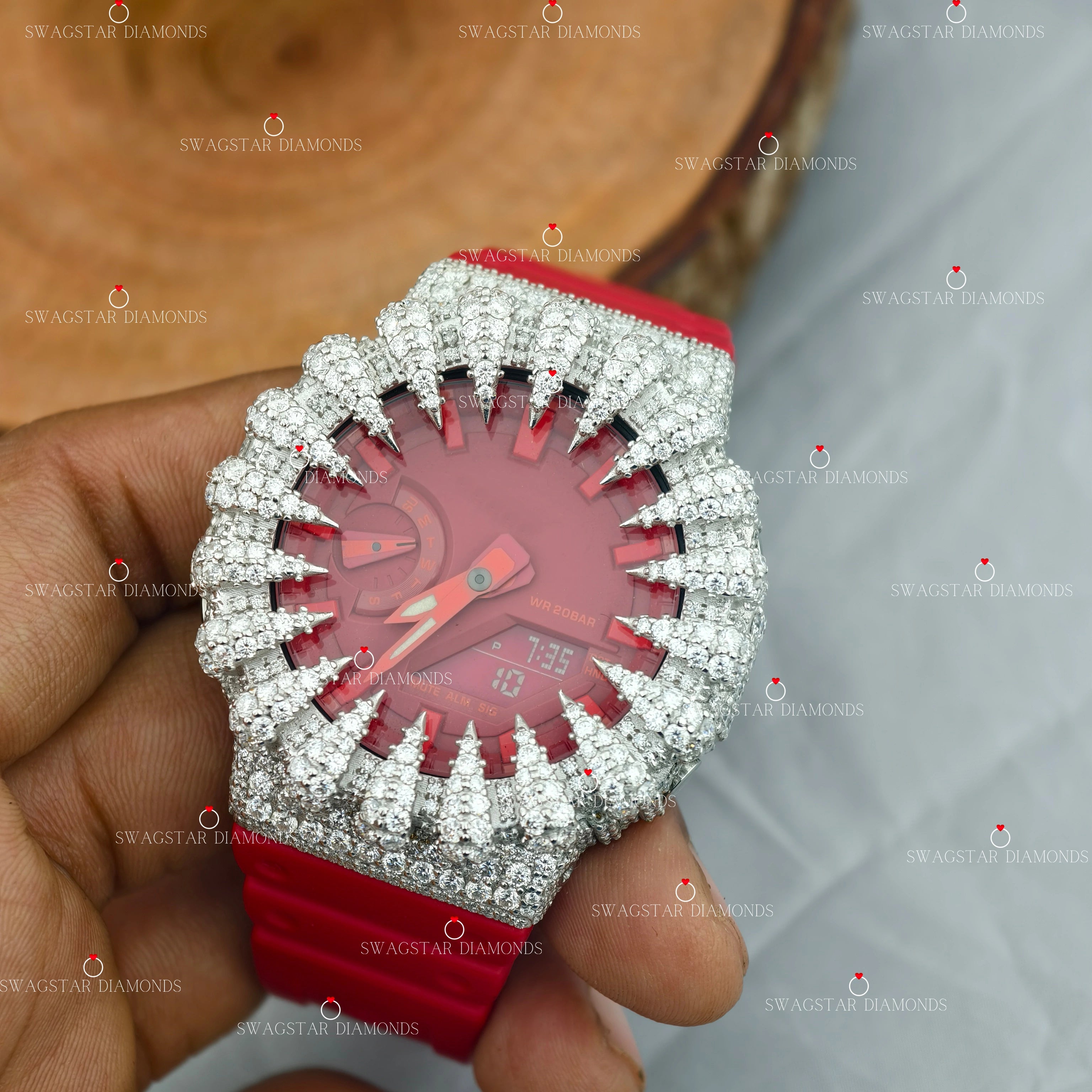 Trendy Red Belt Moissanite Watches