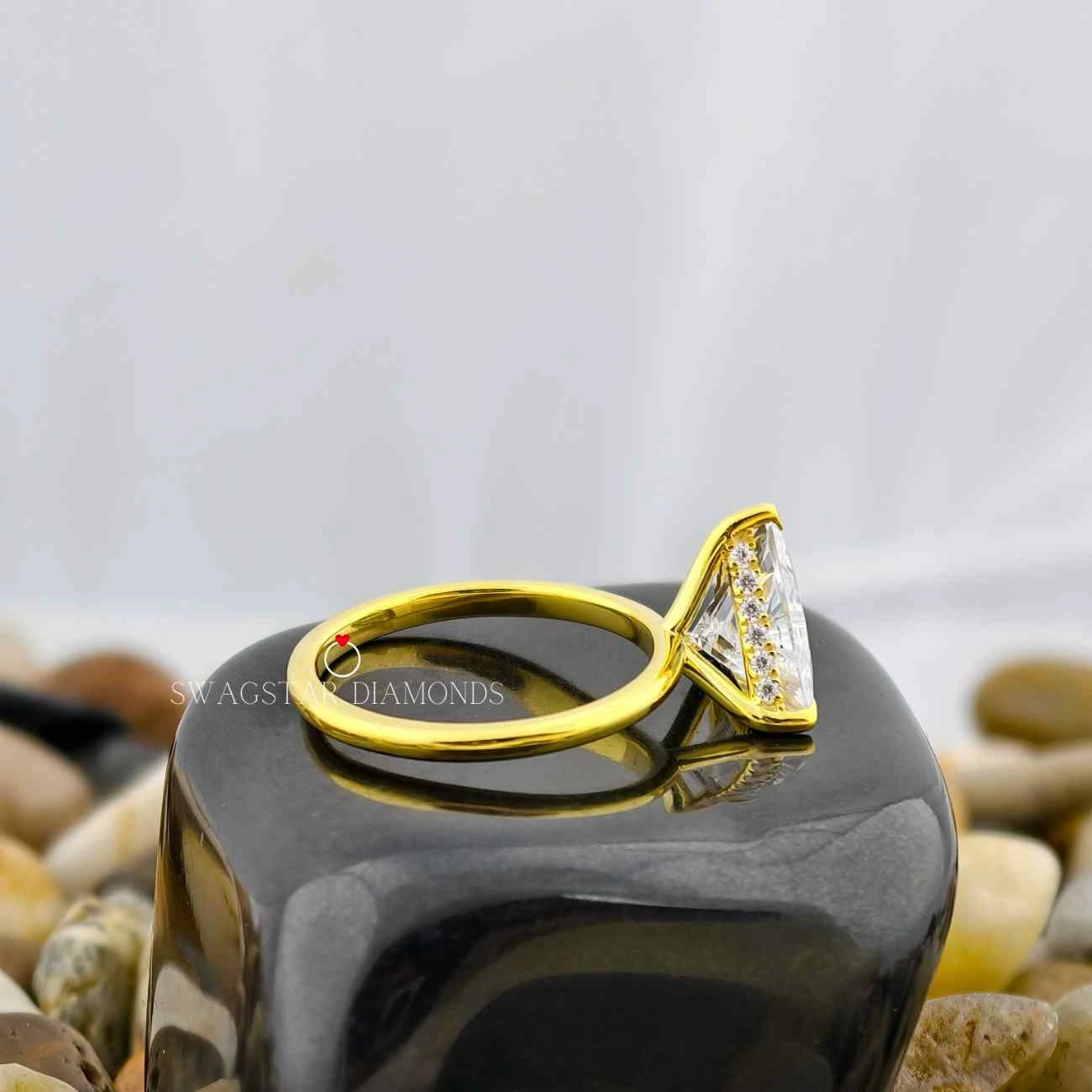 Triangle Cut Hidden Halo Ring 

