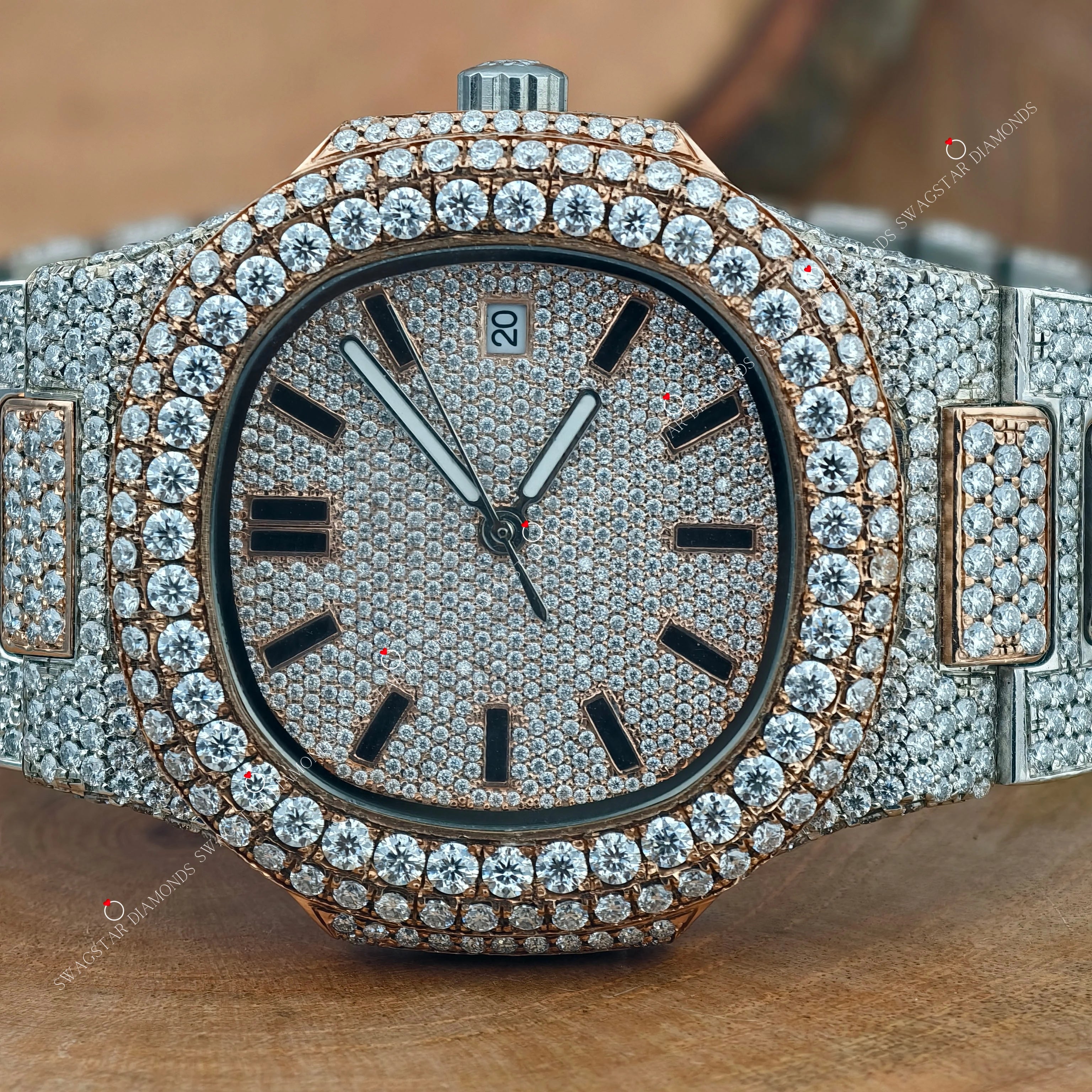 Two Tone Bust Down Moissanite Watch For Men