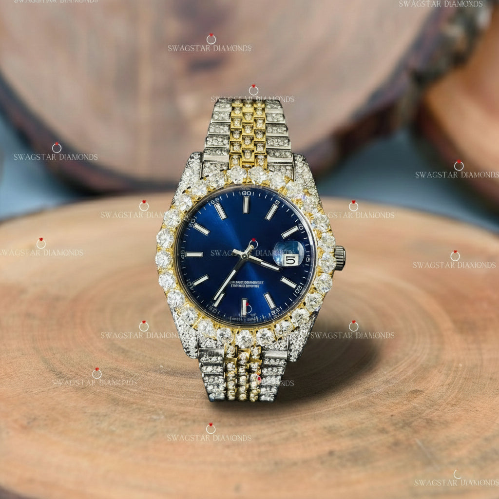 Two Tone Fully Studed Moissanite Watch