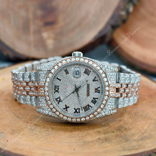 Two Tone Iced Out Jubelie Belt Moissanite Watch For Men