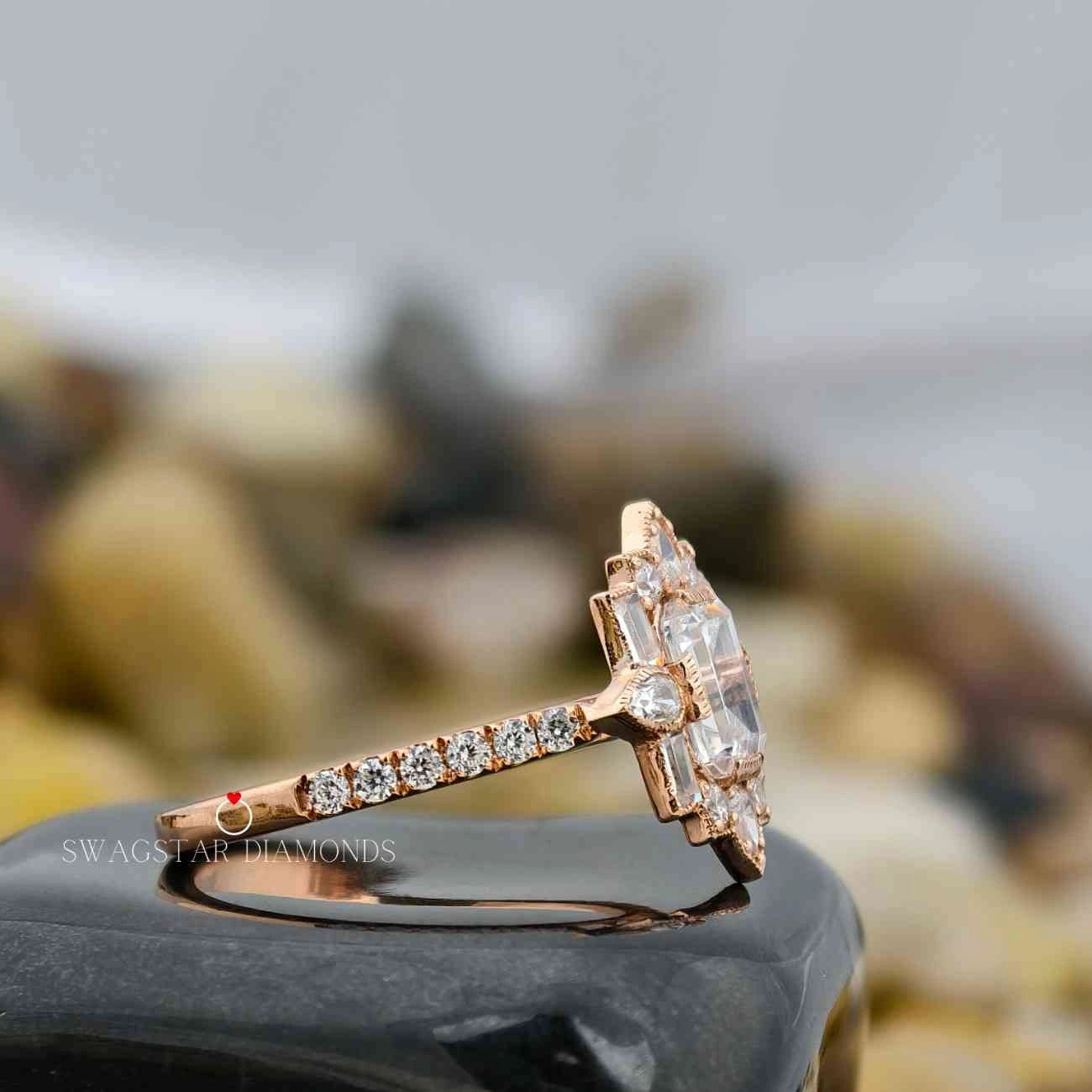 Unique Cluster Halo Wedding Ring
