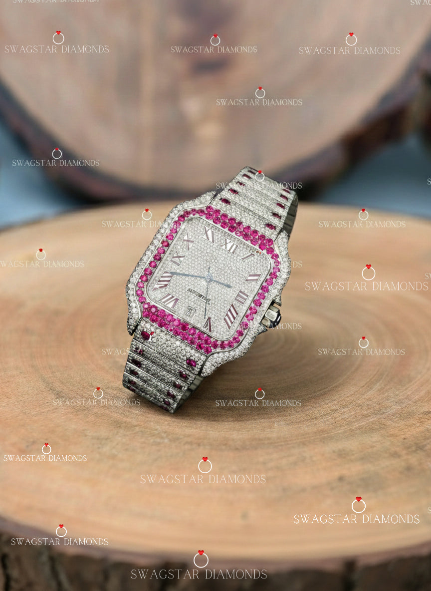 Women Pink Bezel Dial Moissanite Watches