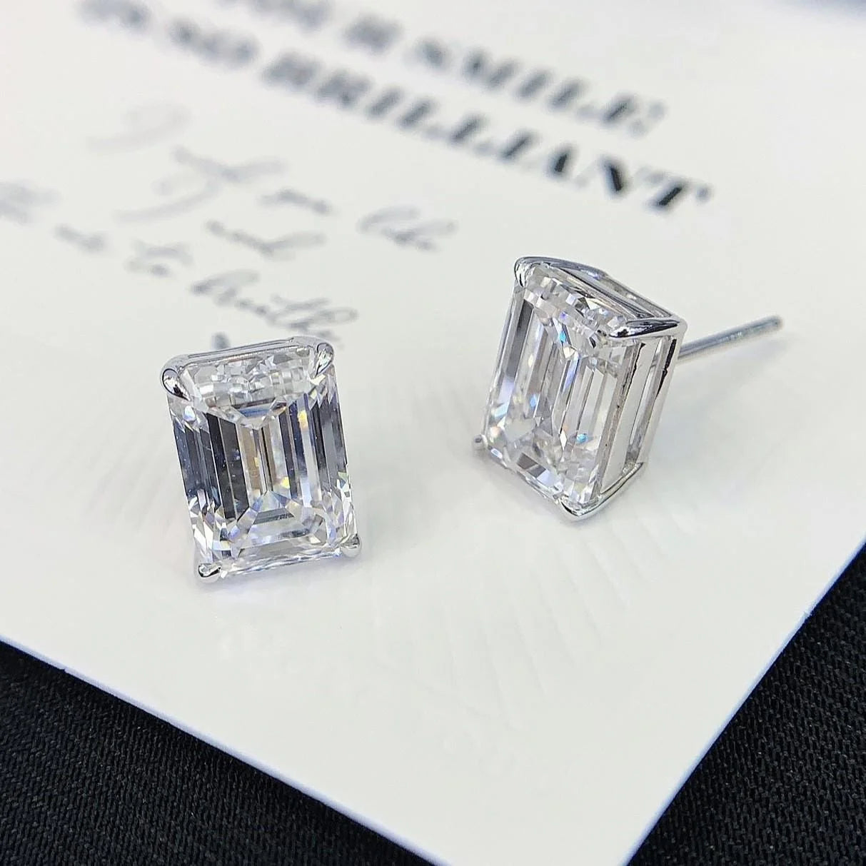 3 Carat Emerald Cut Stud Lab Grown Diamond Earrings for Women with Push Back Style