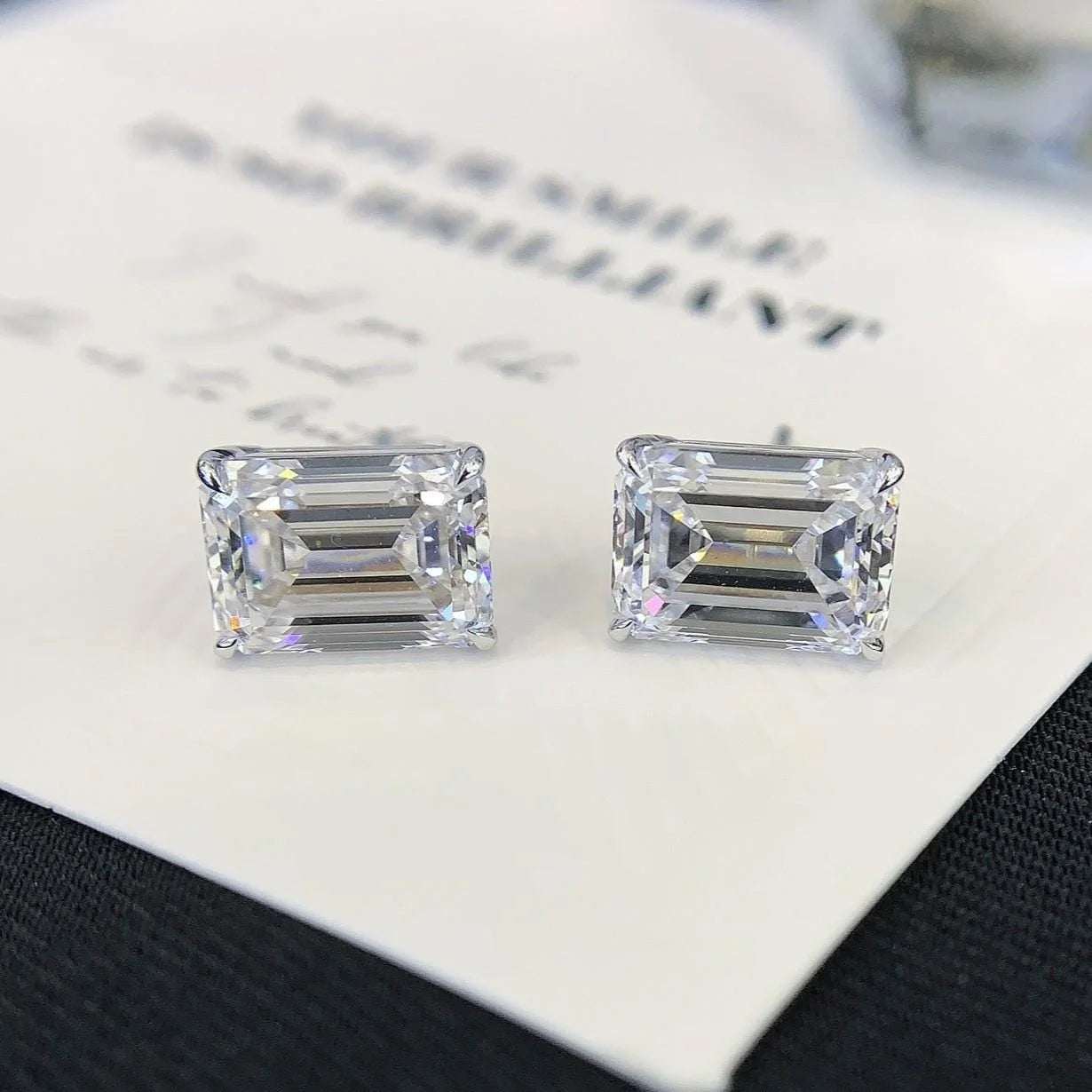 3 Carat Emerald Cut Stud Lab Grown Diamond Earrings for Women with Push Back Style