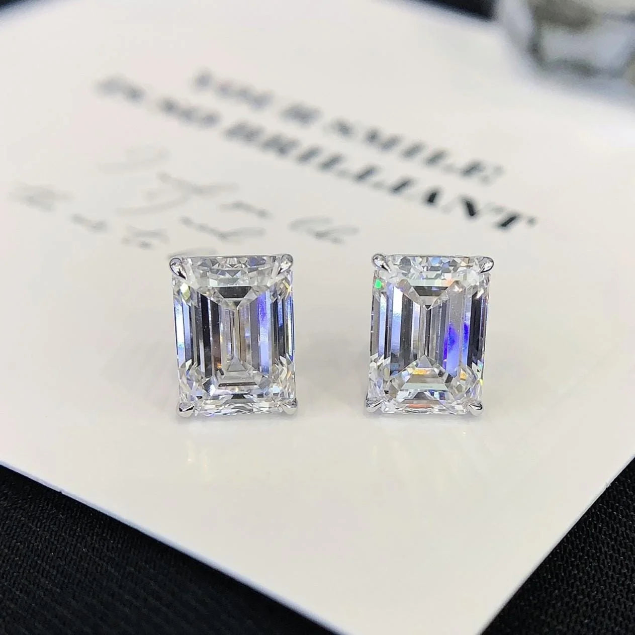 3 Carat Emerald Cut Stud Lab Grown Diamond Earrings for Women with Push Back Style