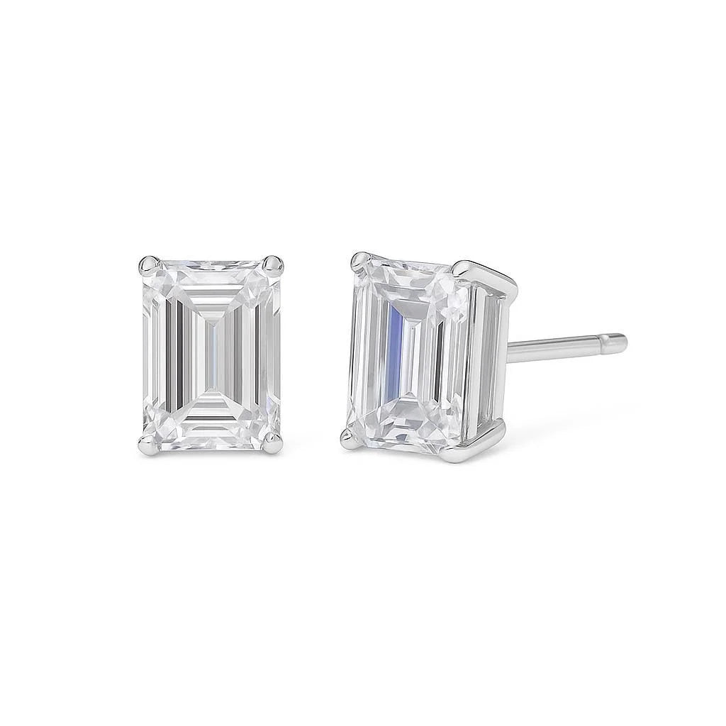 3 Carat Emerald Cut Stud Lab Grown Diamond Earrings for Women with Push Back Style