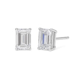 3 Carat Emerald Cut Stud Lab Grown Diamond Earrings for Women with Push Back Style