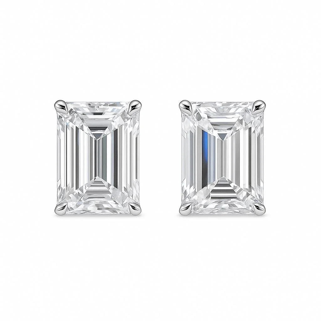 3 Carat Emerald Cut Stud Lab Grown Diamond Earrings for Women with Push Back Style