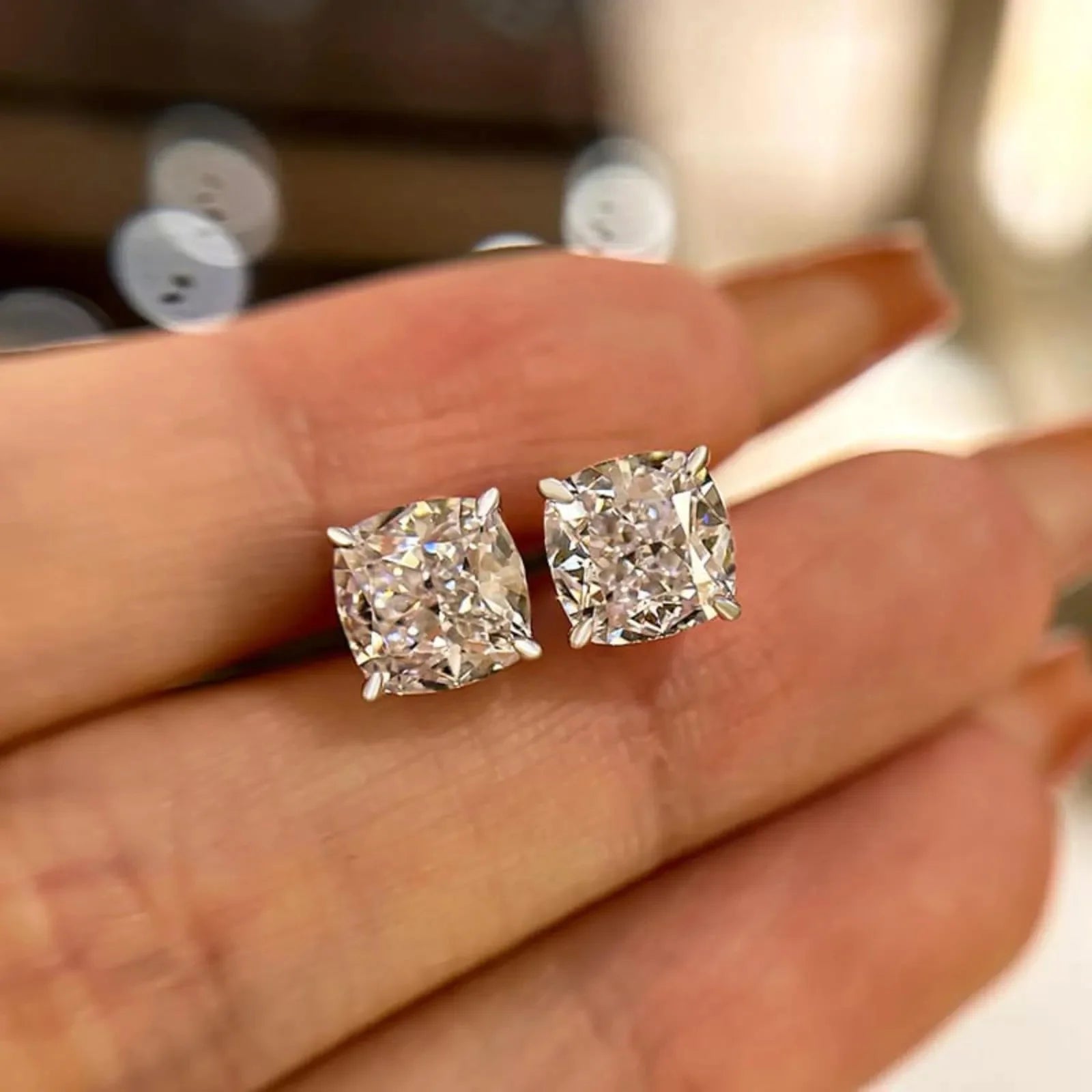 2.5 Carat Cushion Cut Lab Grown Diamond Stud Earrings for Women with Push Back