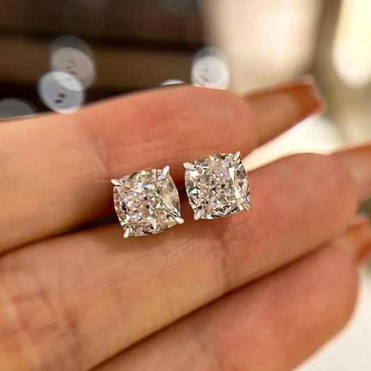 2.5 Carat Cushion Cut Lab Grown Diamond Stud Earrings for Women with Push Back