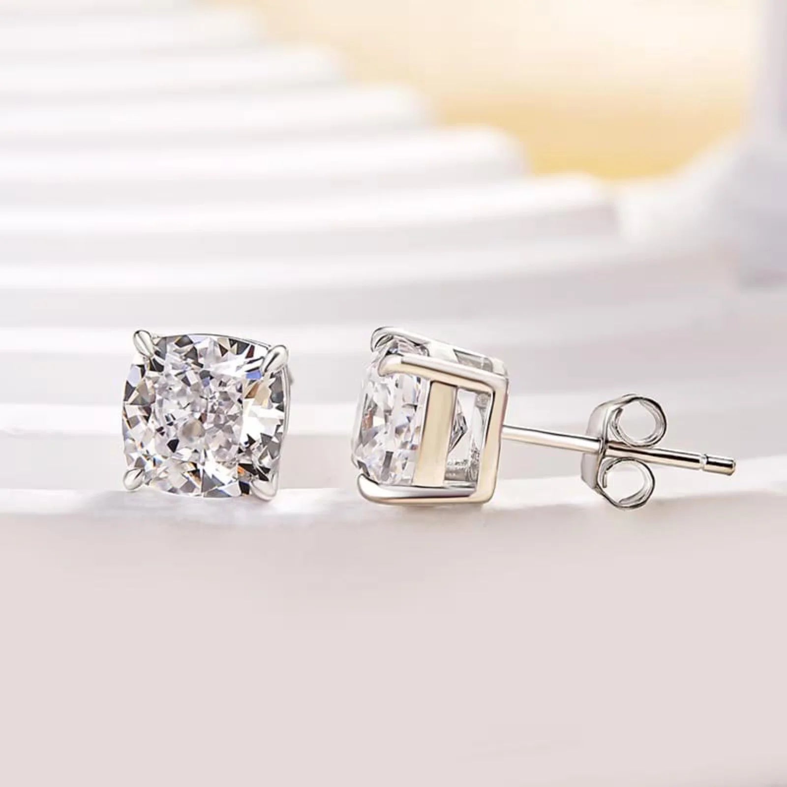2.5 Carat Cushion Cut Lab Grown Diamond Stud Earrings for Women with Push Back