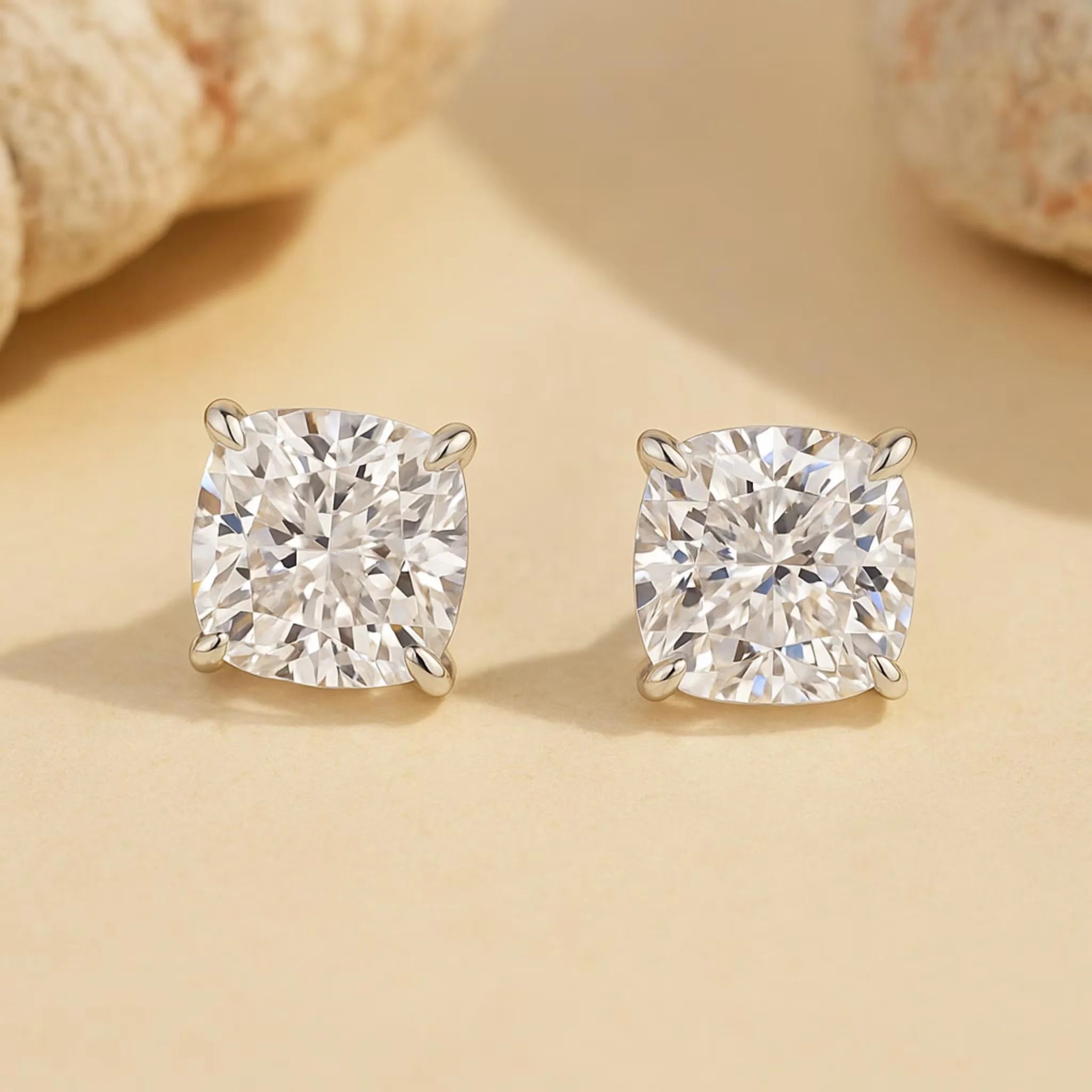 2.5 Carat Cushion Cut Lab Grown Diamond Stud Earrings for Women with Push Back