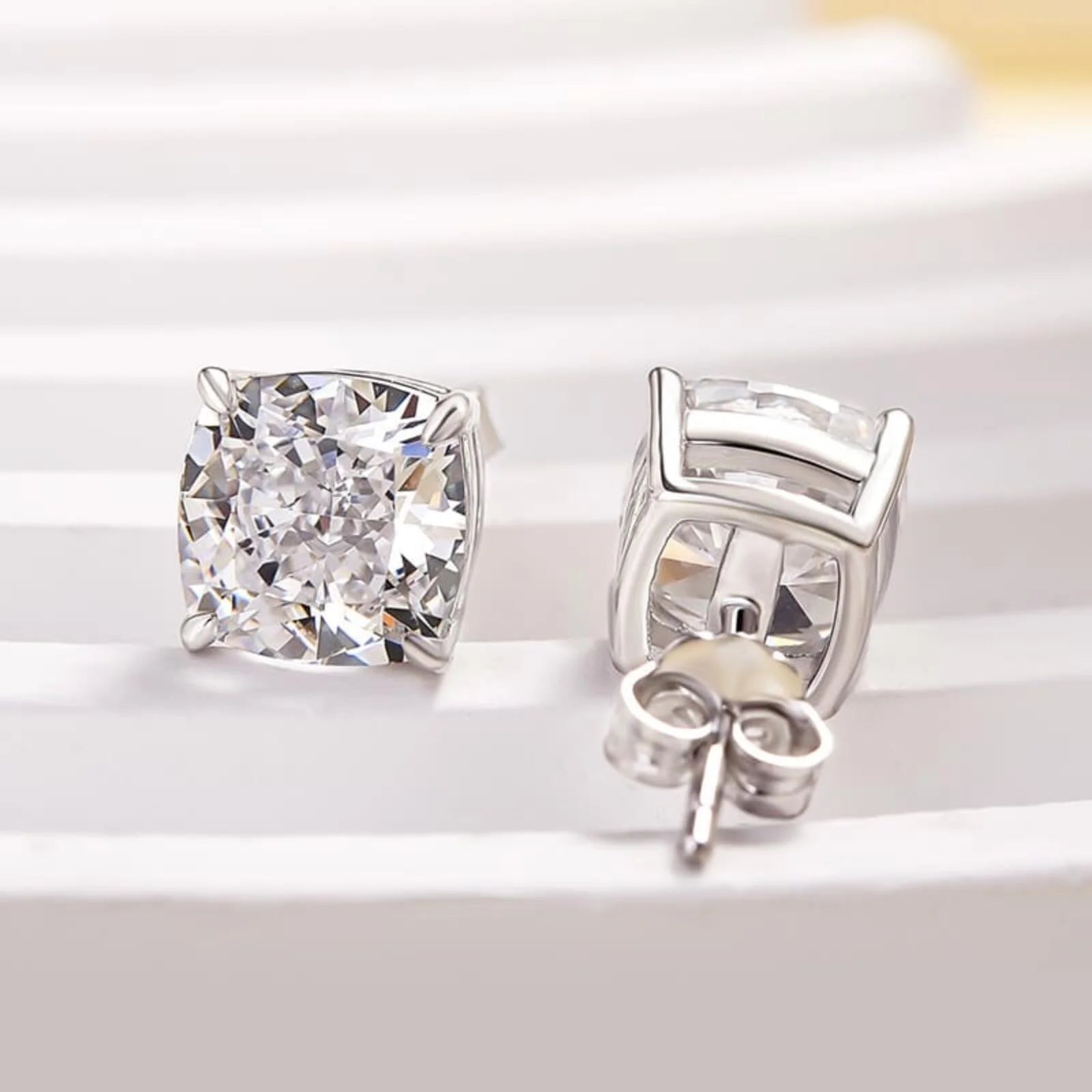 2.5 Carat Cushion Cut Lab Grown Diamond Stud Earrings for Women with Push Back
