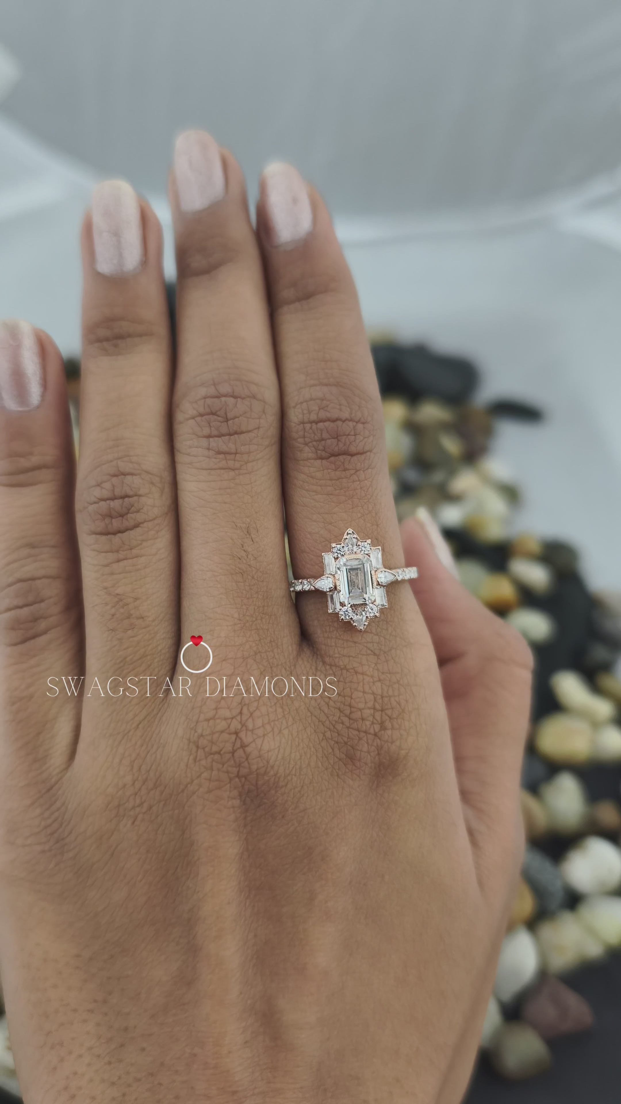 Emerald & Pear & Baguette & Round Lab Grown Diamond Engagement Ring