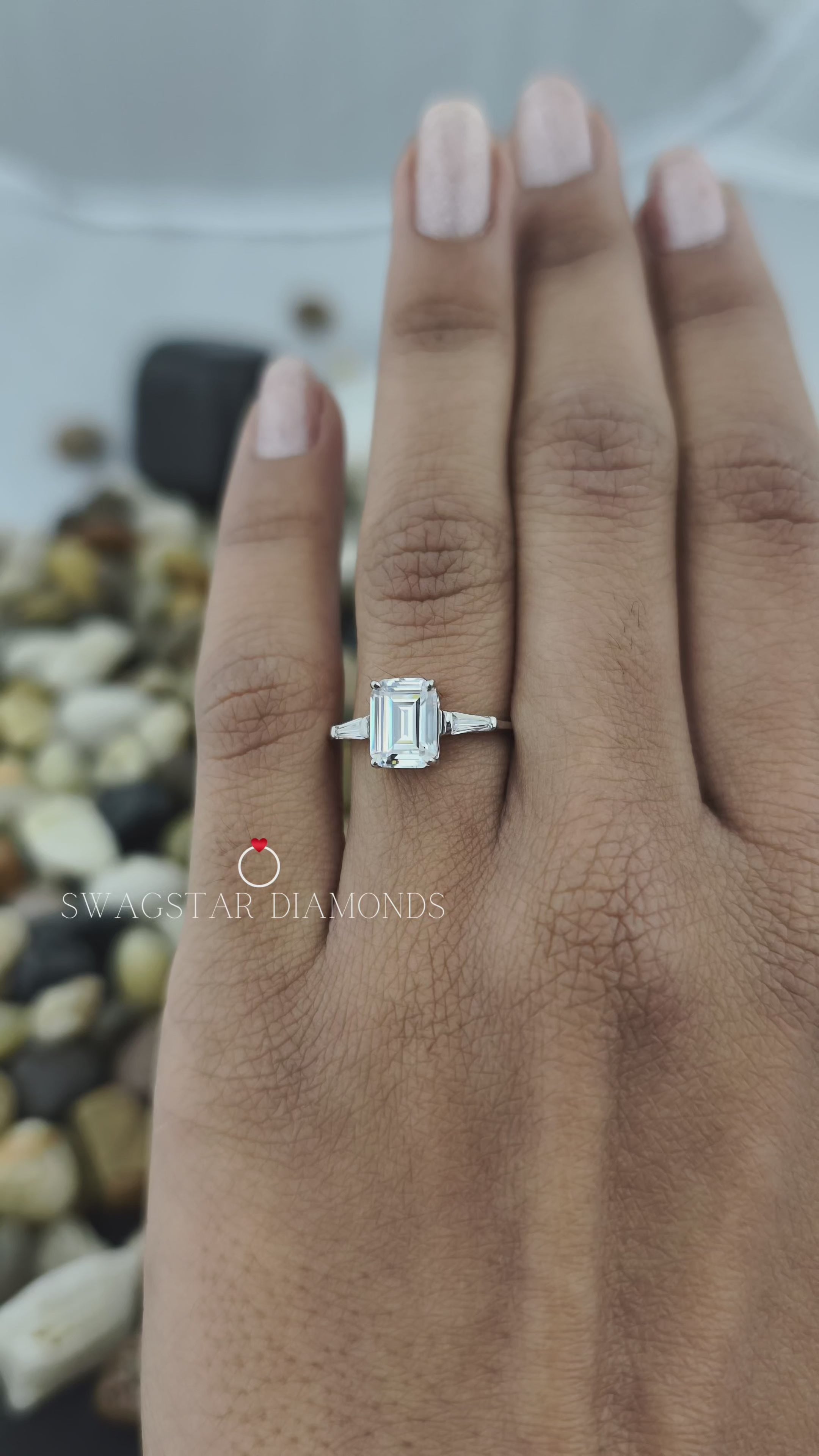 Emerald & Baguette Lab Grown Diamond Engagement Ring